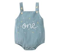 FYMNSI Baby Girls Boys 1st First Birthday Smash Cake Outfit Corduroy Bubble Romper One Year Old Party Photo Shooting Button Strap Bodysuit Bib Overall One-piece Jumpsuit Playsuit Light Blue 12-18M