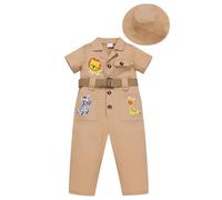 FYMNSI Baby Girls Boys Jungle Safari 4th Birthday Outfit Four Years Old Party Toddlers Zookeeper Suit Kids Froest Adventure Explorer Clothes Short Sleeve Jumpsuit with Hat Khaki 3-4 Years