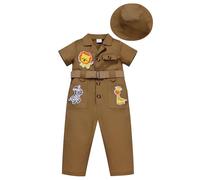 FYMNSI Baby Girls Boys Jungle Safari 4th Birthday Outfit Four Years Old Party Toddlers Zookeeper Suit Kids Froest Adventure Explorer Clothes Short Sleeve Jumpsuit with Hat Brown 3-4 Years