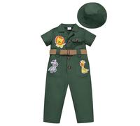 FYMNSI Baby Girls Boys Jungle Safari 4th Birthday Outfit Four Years Old Party Toddlers Zookeeper Suit Kids Froest Adventure Explorer Clothes Short Sleeve Jumpsuit with Hat Green 3-4 Years
