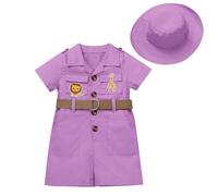 FYMNSI Baby Girls Boys Jungle Safari Jumpsuit Wild One 1st Birthday Party Cake Smash Outfit Toddlers Zookeeper Suit Kids Froest Adventure Explorer Clothes Short Sleeve Romper with Hat Purple 12-18M