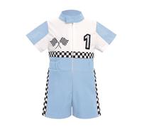 FYMNSI Baby Girls Boys Racing Suit 1st First Birthday Outfit Toddler Car Driver Coveralls Fast One Year Old Party Photoshoot One-piece Short Sleeve Zip Jumpsuit Romper Bodysuit Overall Blue 9-12M