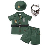 FYMNSI Baby Girls Boys Wild One 1st Birthday Party Cake Smash Outfit Toddlers Jungle Safari Zookeeper Suit Kids Froest Adventure Explorer Clothes Shirt Shorts Hat Bandana Belt Set Green 12-18 Months