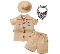 FYMNSI Baby Girls Boys Wild One 1st Birthday Party Cake Smash Outfit Toddlers Jungle Safari Zookeeper Suit Kids Froest Adventure Explorer Clothes Shirt Shorts Hat Bandana Belt Set Khaki 12-18 Months