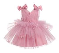 FYMNSI Baby Girls Butterfly Dress V-Neck Mesh Tulle Bowknot Princess Tutu Dresses Toddler Kids Wedding Bridesmaid Flower Girl Birthday Party Formal Evening Ball Gown Special Occasion Dusty Pink 2-3Y