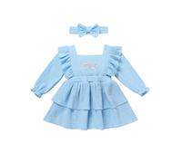 FYMNSI Baby Girls First Birthday Cake Smash Outfit Snowflake One Year Old Party Dress with Bowknot Headband Infant 1st Christmas Photo Shoot Festival Clothes Fall Winter Blue 12-18 Months