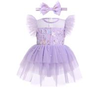 FYMNSI Baby Girls First Birthday Outfit, Newborn Infant Cake Smash Princess Tulle Tutu Romper Dress Toddler Kids 1st One Year Old Party Photoshooting Summer Pageant Wedding Clothes Lilac 0-6 Months
