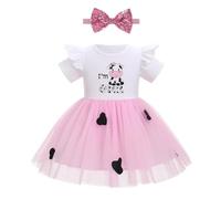 FYMNSI Baby Girls Milk Cow 1st First Birthday Dress I'm One Year Old Party Cake Smash Photoshoot Ruffle Short Sleeve Tulle Tutu Princess Dresses Bowknot Headband Set Summer Casual Pink Cow 12-18M