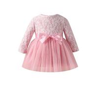 FYMNSI Baby Girls Party Dress Infant Toddler Kids Lace Floral Long Sleeve Bowknot Tutu Tulle Princess Dresses for Birthday Wedding Pageant Formal Evening Baptism Pink 6-9 Months
