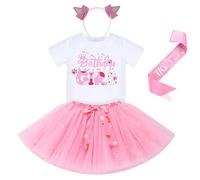 FYMNSI Baby Girls Toddler Kids Blue Dog Themed 1st 2nd 3rd 4th 5th 6th Birthday Cake Smash Outfit Short Sleeve T-shirt Tops Tutu Skirt Headband Sash 4pcs Set for Party Photo Shoot Summer Pink 3 Years