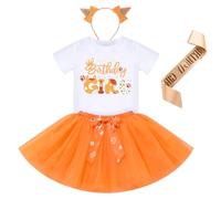FYMNSI Baby Girls Toddler Kids Blue Dog Themed 1st 2nd 3rd 4th 5th 6th Birthday Cake Smash Outfit Short Sleeve T-shirt Tops Tutu Skirt Headband Sash 4pcs Set for Party Photo Shoot Summer Orange 4Y