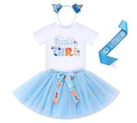FYMNSI Baby Girls Toddler Kids Blue Dog Themed 1st 2nd 3rd 4th 5th 6th Birthday Cake Smash Outfit Short Sleeve T-shirt Tops Tutu Skirt Headband Sash 4pcs Set for Party Photo Shoot Summer Blue 5 Years