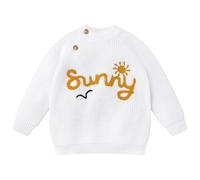 FYMNSI Baby Sweater Toddler Kids Boys Girls Knitted Pullover Tops Half First Birthday Outfit Sunny Embroidery Crew Neck Oversized Sweatshirt Knitwear Fall Winter Casual Clothes White 9-12 Months