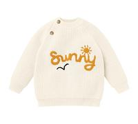 FYMNSI Baby Sweater Toddler Kids Boys Girls Knitted Pullover Tops Half First Birthday Outfit Sunny Embroidery Crew Neck Oversized Sweatshirt Knitwear Fall Winter Casual Clothes Beige 12-18 Months