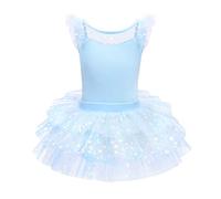 FYMNSI Ballet Leotard for Girls Dance Dress Back Bowknot Flutter Sleeve Gymnastics Bodysuit with Tutu Skirt Training Outfit Kids Princess Ballerina Costume Dress Up Blue 5-6 Years