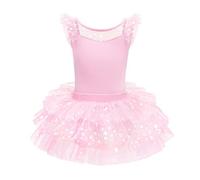 FYMNSI Ballet Leotard for Girls Dance Dress Back Bowknot Flutter Sleeve Gymnastics Bodysuit with Tutu Skirt Training Outfit Kids Princess Ballerina Costume Dress Up Pink 7-8 Years