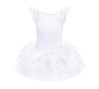 FYMNSI Ballet Leotard for Girls Dance Dress Back Bowknot Flutter Sleeve Gymnastics Bodysuit with Tutu Skirt Training Outfit Kids Princess Ballerina Costume Dress Up White 3-4 Years