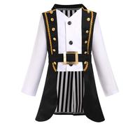 FYMNSI Boys Pirate Capitain Costume Halloween Carnival Cosplay Jacket Coat Tuxedos Suits Outfits for Kids Christmas Birthday Party Pretend Play Fancy Dress Up World Book Day Carnival Black 7-8 Years