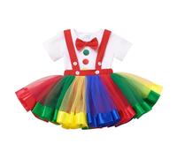FYMNSI Clown Outfit for Girl Toddler Kids 5th Fourth Birthday Party Cake Smash Cotton Short Sleeve T-shirt Tops with Colorful Rainbow Tulle Tutu Skirt 2pcs Set Red 4-5 Years