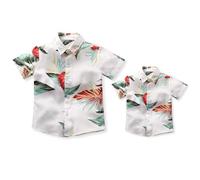FYMNSI Family Hawaiian Shirts Father and Son Matching Beachwear Tropical Floral Leaves Print Tops Mens Summer Aloha Button Down Short Sleeve Beach Shirt Adult Kids Boy Daddy Baby Tee White + Plant XL