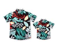 FYMNSI Family Hawaiian Shirts Father and Son Matching Beachwear Tropical Floral Leaves Print Tops Mens Summer Aloha Button Down Short Sleeve Beach Shirt Adult Kids Boy Daddy Baby Tee Green Leaf 6-7Y