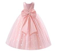 FYMNSI Flower Girl Dress Kids First Communion Sleeveless Butterfly Mesh Tulle Tutu Princess A-line Puffy Skirt Wedding Junior Bridesmaid Evening Formal Birthday Party Pageant Prom Gown Pink 5-6Y