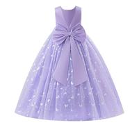 FYMNSI Flower Girl Dress Kids First Communion Sleeveless Butterfly Mesh Tulle Tutu Princess A-line Puffy Skirt Wedding Junior Bridesmaid Evening Formal Birthday Party Pageant Prom Gown Purple 7-8Y