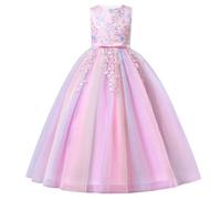 FYMNSI Flower Girl Dress Kids Sleeveless Wedding Bridesmaid Pageant Evening Formal Birthday Party Puffy Rainbow Tulle Tutu Princess Long Maxi Dresses First Communion Ball Prom Gown Pink 13-14 Years