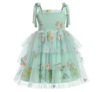 FYMNSI Flower Girl Dress Kids Summer Spaghetti Strap Tie Shoulder Smocked A-line Tiered Tutu Tulle Princess Dress Birthday Party Wedding Guest Special Occasion Formal Pageant Dresses Sage Green 18-24M