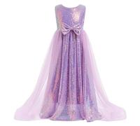FYMNSI Flower Girl Dress Kids Wedding Bridesmaid Long Dresses Shiny Sequin Sleeveless Tutu Tulle Princess Bowknot Formal Evening Pageant First Communion Birthday Party Ball Prom Gown Purple 6 Years