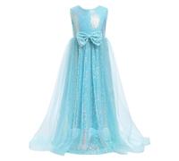 FYMNSI Flower Girl Dress Kids Wedding Bridesmaid Long Dresses Shiny Sequin Sleeveless Tutu Tulle Princess Bowknot Formal Evening Pageant First Communion Birthday Party Ball Prom Gown Blue 6 Years