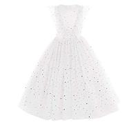 FYMNSI Flower Girl Dress Kids Wedding Bridesmaid Tutu Princess Maxi Long Dress Ruffle Tulle Sleeveless A-line Shiny Sequin Evening Birthday Party Ceremony Ball Prom Gown Star - White 5-6 Years