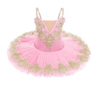FYMNSI Girls Ballet Dance Dress Professional Flat Tutu Pancake Swan Lake Hard Organdy Platter Sequin Princess Leotards Dress Stage Performance Dancewear Ballerina Costume Pink 3-4 Years