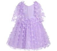 FYMNSI Girls Butterfly Dress Mesh Tulle Bowknot Princess Tutu Dresses Kids Wedding Bridesmaid Flower Girl Birthday Party Formal Evening Pageant Ball Gown Special Occasion Summer Clothes Lilac 7-8Y
