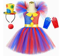 FYMNSI Girls Circus Clown Costume Blue Red Striped Handmade Puffy Tulle Tutu Princess Dress with Gloves Nose Headwear Set Kids Christmas Book Week Carnival Birthday Party Fancy Dress Up Blue 12M