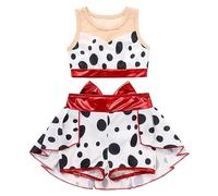 FYMNSI Girls Halloween Costume Dalmatian Dog Fancy Dress Up Party Cosplay Ballet Dance Outft Spotted Crop Top Skort Skirted Shorts Pants 2pcs Kids Stage Performance Clothes Black Spotted 9-10 Years