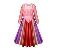 FYMNSI Girls Halloween Costume Kids Witch Sarah Sanderson Sister Cosplay Carnival Fancy Dress Up Winifred Magic Medieval Renaissance Party Long Sleeve Printed A-line Dress Pink 7-8 Years