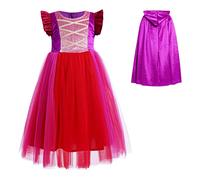 FYMNSI Girls Halloween Costume Kids Witch Sarah Sanderson Sister Cosplay Carnival Fancy Dress Up Winifred Mary Magic Party Tulle Long Dress With Hooded Velvet Cape Cloak Purple 4-5 Years