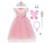 FYMNSI Girls Princess Costume Kids Halloween Christmas Carnival Birthday Party Cosplay Fancy Dress Up Snowfalke Tutu Tulle Long Dress with Accessories Book Week Stage Performance Pink 3-4 Years