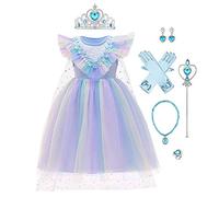 FYMNSI Girls Princess Costume Kids Halloween Christmas Carnival Birthday Party Cosplay Fancy Dress Up Snowfalke Tutu Tulle Long Dress with Accessories Book Week Stage Performance Blue 3-4 Years