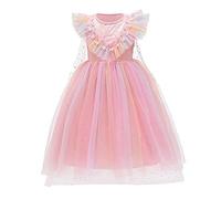 FYMNSI Girls Princess Costume Kids Halloween Christmas Carnival Birthday Party Cosplay Fancy Dress Up Snowfalke Tutu Tulle Maxi Long Dress Book Week Stage Performance Pink 7-8 Years