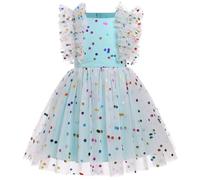 FYMNSI Girls Tutu Princess Dress Flower Girl Wedding Guest Bridesmaid Pageant Birthday Party Outfits Kids Ruffle Puffy A-line Short Summer Sundress Special Occasion Formal Evening Blue 3-4 Years