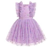 FYMNSI Girls Tutu Princess Dress Flower Girl Wedding Guest Bridesmaid Pageant Birthday Party Outfits Kids Ruffle Puffy A-line Short Summer Special Occasion Formal Evening Purple Butterfly 7-8 Years