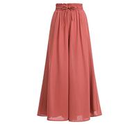 FYMNSI High Waist Wide Leg Palazzo Pants for Women Long Pants Work Office Business Formal Trousers Marlene Casual Dressy Pants Loose Fit Lounge Pants Holiday Beach Flowy Pants Brick Red L