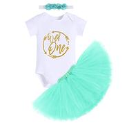 FYMNSI Infant Baby Girl Wild One First 1st Birthday Cake Smash Outfit Cotton Short Sleeve Romper Vest T Shirt + Tutu Skirt + Flower Headband 3pcs Party Pageant Photography Clothes Set Blue