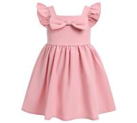 FYMNSI Infant Baby Girls Dress Toddlers First Birthday Party Dress Kids Fly Sleeve Smocked Bowknot Ruffle A-line Summer Casual Sundress Pageant Wedding Holiday Clothes Pink 9-12 Months