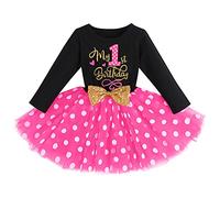 FYMNSI Infant Baby Girls My 1st First Birthday Party Dress Minnie Mouse Cake Smash Outfit Cotton Fall Long Sleeve Polka Dots Tutu Tulle Skirt Photography Costume Black + Hot Pink - 1st Birthday 1 Year