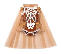 FYMNSI Infant Baby Girls Skeleton Skull Costume My 1st First Halloween Party Cake Smash Toddlers Kids Holiday Festival Fancy Dress Up Romper Tulle Cloak Set Trick Or Treat Outfits Brown 18-24 Months