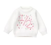 FYMNSI Infant Baby Girls Sweater Toddler Kids Knitted Pullover Tops 1/2 Half Birthday Cake Smash Outfit Donut Embroidery Crew Neck Oversized Sweatshirt Knitwear Fall Winter Casual Clothes White 6M