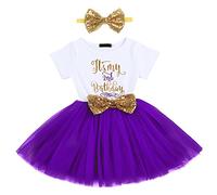 FYMNSI It's My 1st / 2nd Birthday Baby Toddler Kids Girl Cake Smash Tutu Dress Shiny Sequin Bow Headband Princess Party Outfit Photo Props Set 2pcs
